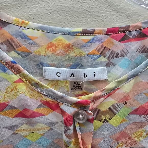 Cabi Avery Geometric Aztec Print Sheer Sleeveless Tunic Top Multicolor Size XL - Picture 5 of 7